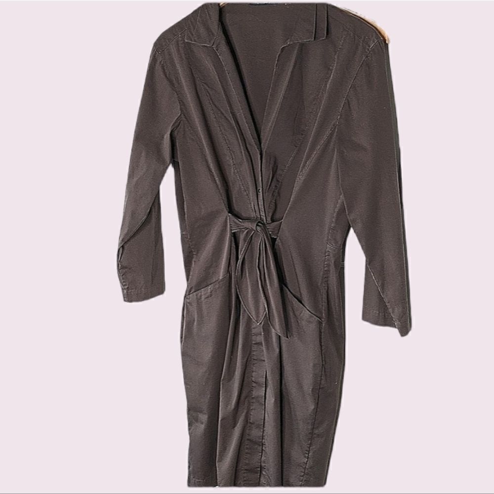 Tahari Brown Cotton Snap-Up Modified Wrap Shirt Dress size 10